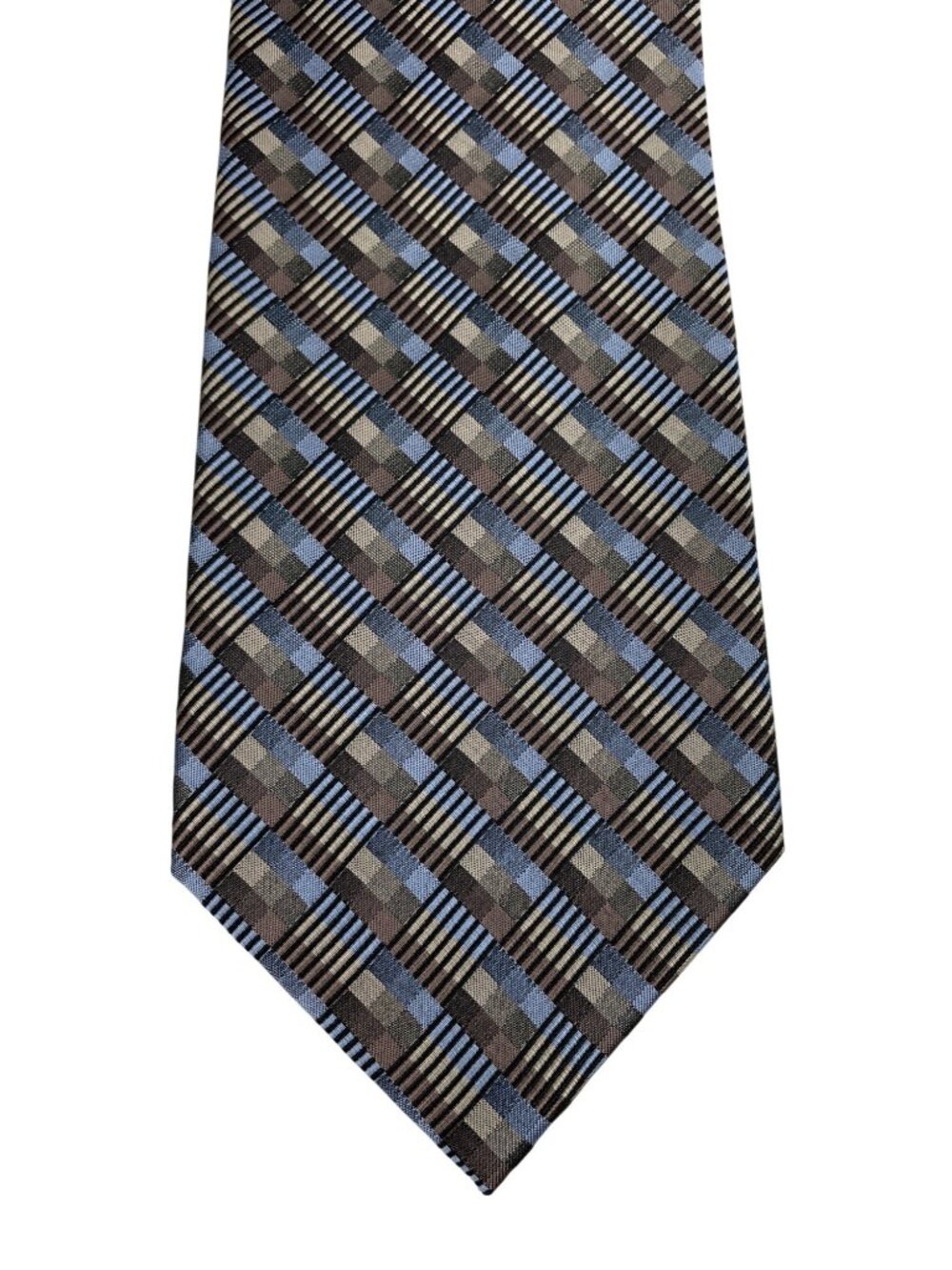 Joseph & Feiss Brown & Blue Geometric Print  100% Silk Mens Tie Necktie